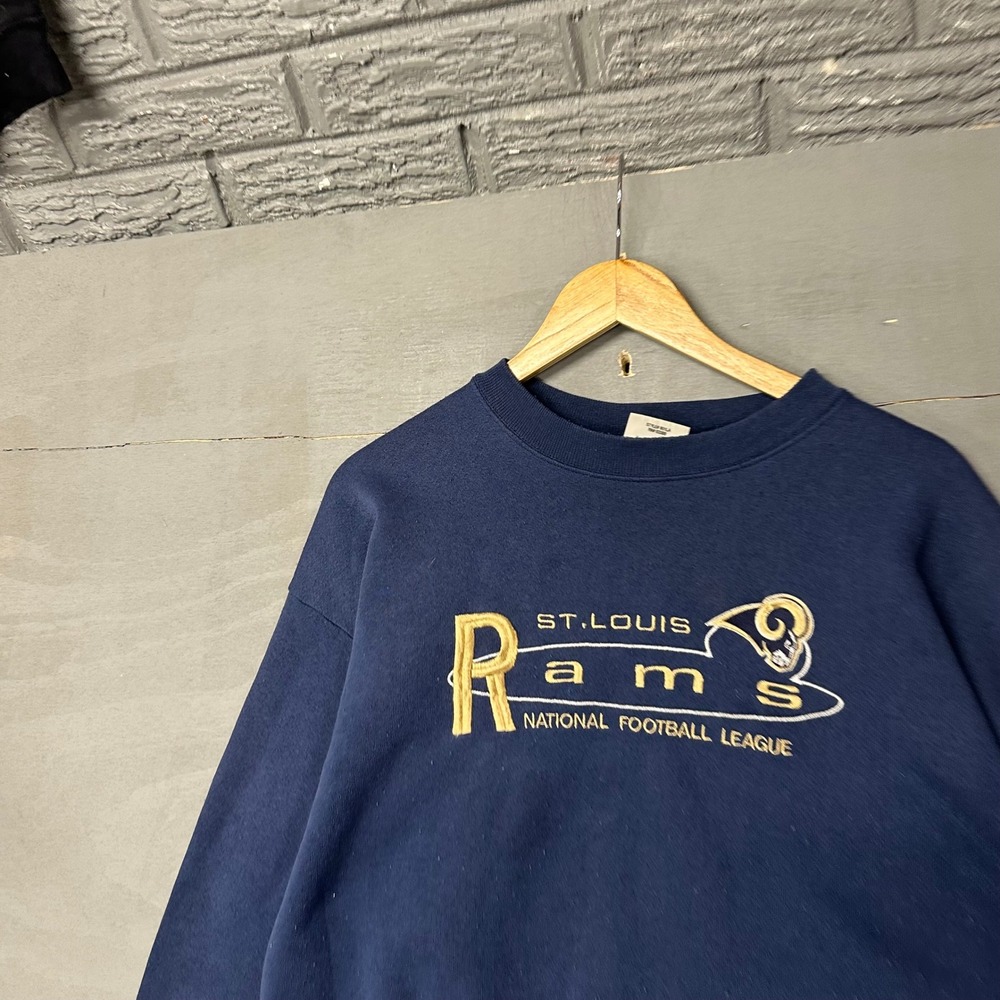 Vintage Logo Athletic St Louis Rams Sweatshirt Navy Blue NFL 90s Mens XL